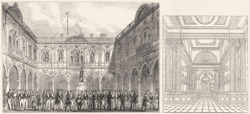 ROYAL EXCHANGE. 2nd ; St Mary Woolnoth, Lombard 1845 old antique print picture
